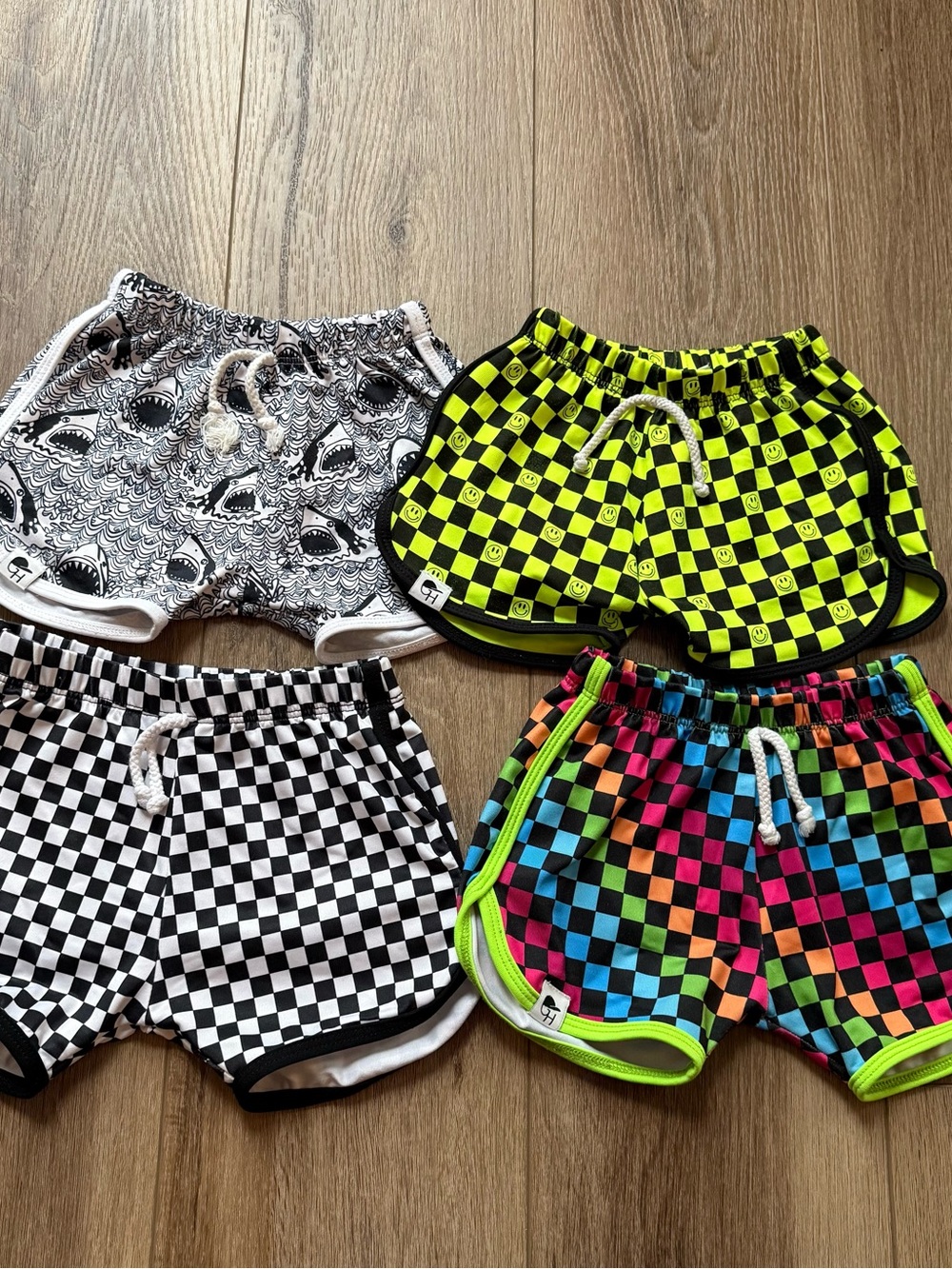 George Hats Checkerboard Kids Shorts - Black, White, Neon Yellow, Multicolor